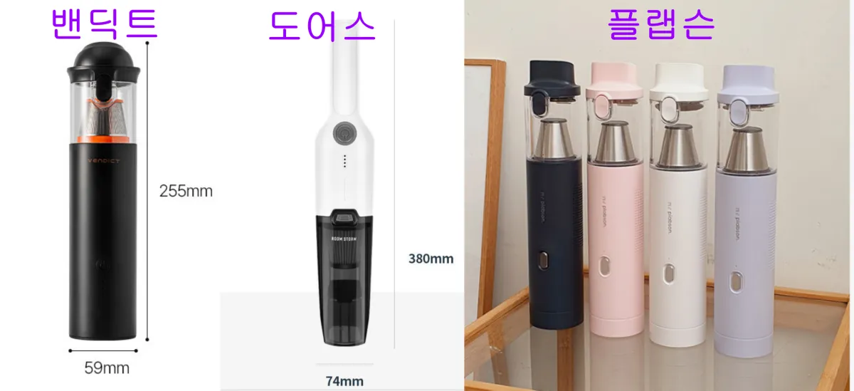 벤딕스-차량용-청소기-가로-59mm-세로-155mm-도어스-차량용-청소기-가로-74mm-세로-380mm-플랩슨-차량용청소기-사이즈없이-4가지-색깔별로-존재-검정-핑크-화이트-스카이