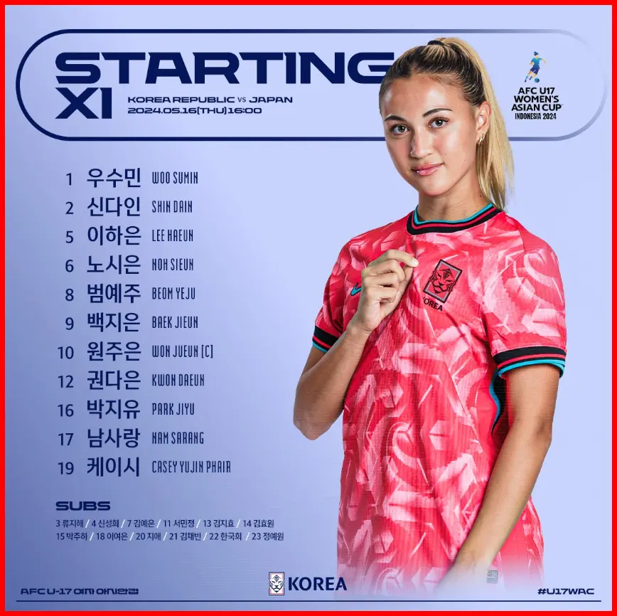 한국 선발 출전 선수 명단