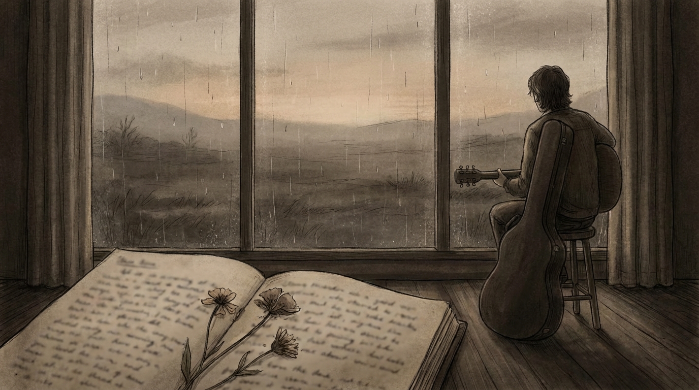 멜라니 사프카가 무대 위에서 기타를 치며 노래하는 모습. 그녀는 깊은 감정을 담아 노래를 부르고 있다.