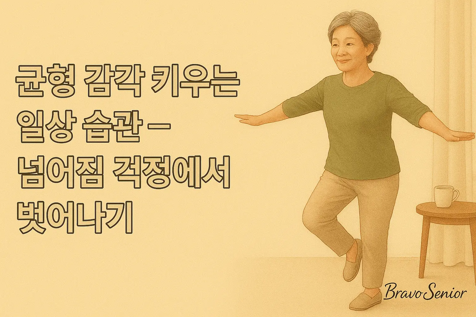 한발로 균형감각을 익히는 시니어