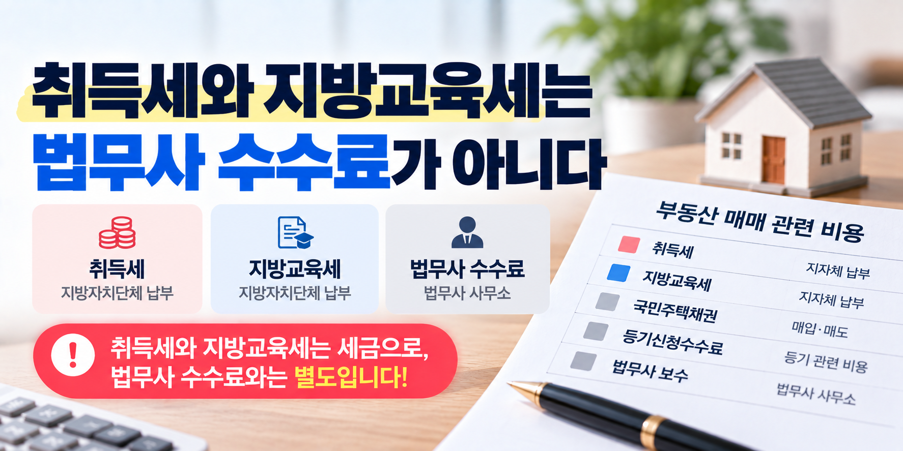 취득세·지방교육세와 법무사 수수료 구분 이미지