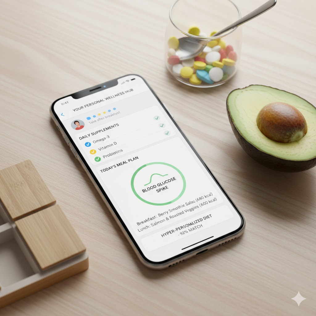개인별 맞춤 영양제와 식단 앱이 실행 중인 스마트폰 화면