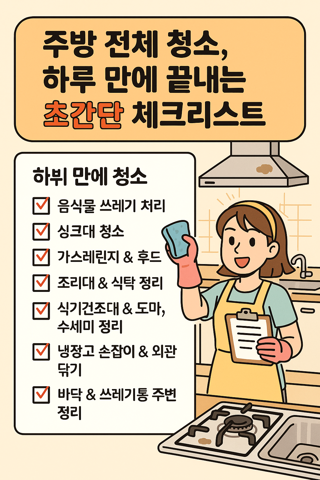 주방 전체 청소, 하루 만에 끝내는 초간단 체크리스트