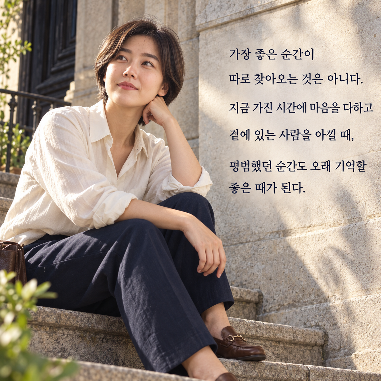 가장 좋은 순간이 따로 찾아오는 것은 아니다. 지금 가진 시간에 마음을 다하고 곁에 있는 사람을 아낄 때, 평범했던 순간도 오래 기억할 좋은 때가 된다.