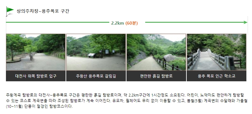 걷기 좋은 평탄한 숲길과 계곡 탐방로