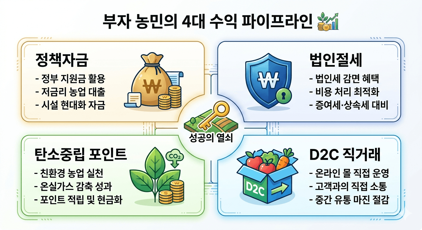 부자 농민의 4대 수익 파이프 라인 인포그래픽
