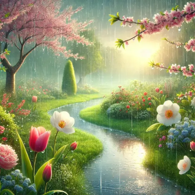 벚꽃-꽃-시냇물-비