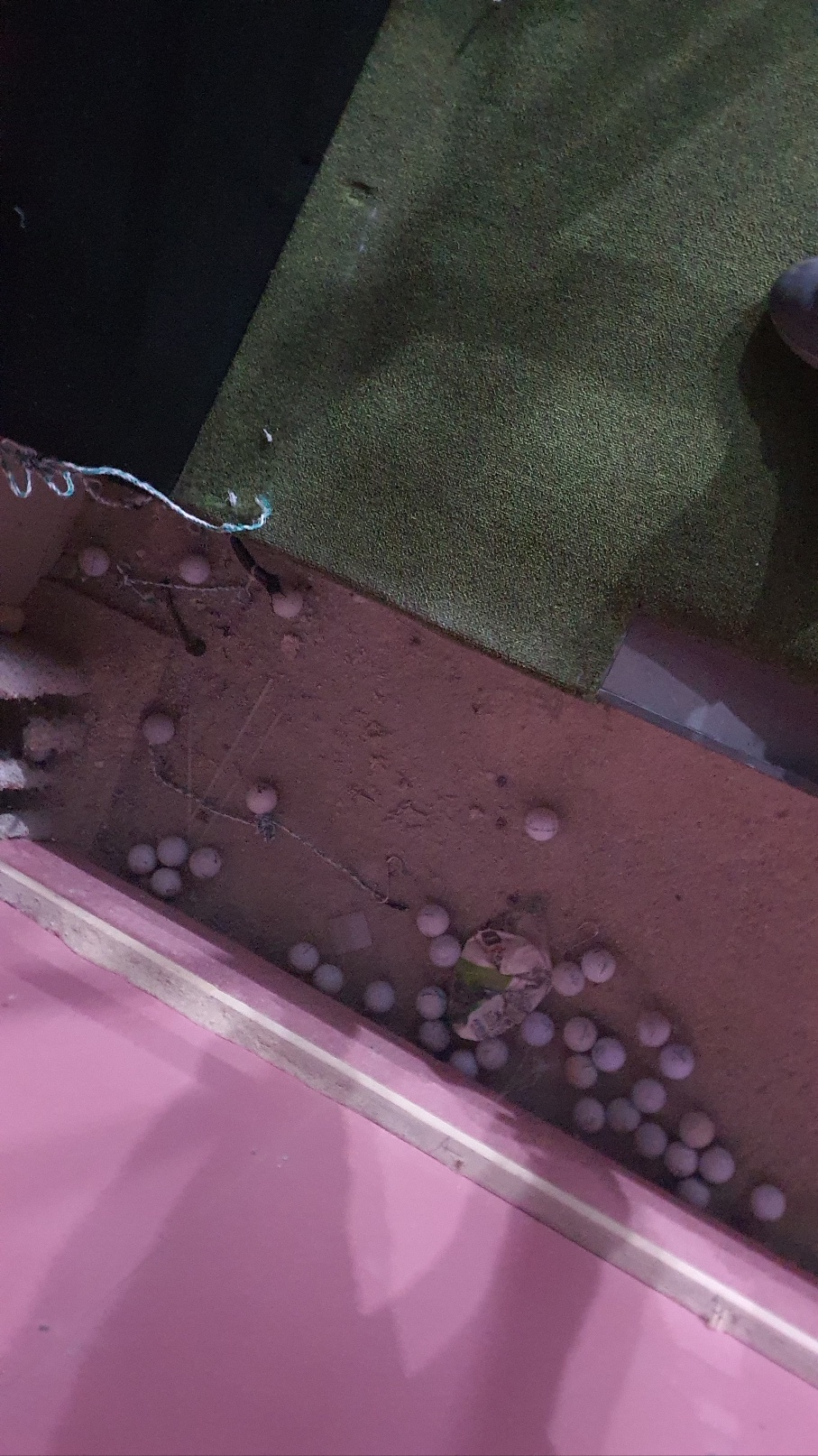 골프공이 스크린 천 뒤 공간에 가득 쌓여 있는 상태 (공사전)