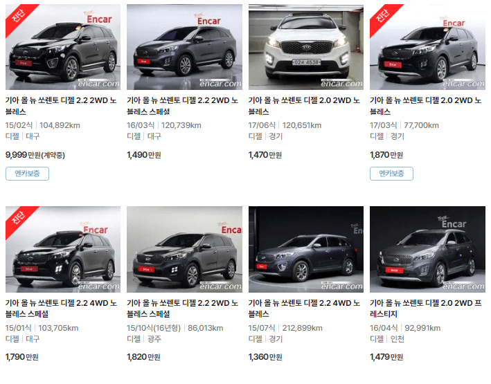올 뉴 쏘렌토(14년 ~ 17년) 중고차 가격