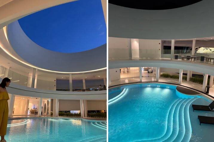 밤에 수영장 뷰와 함께 찍은 사진