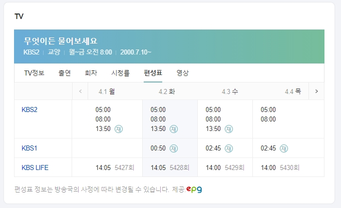 모바일 환경에서도 동일하게 프로그램 정보를 확인하는 모습