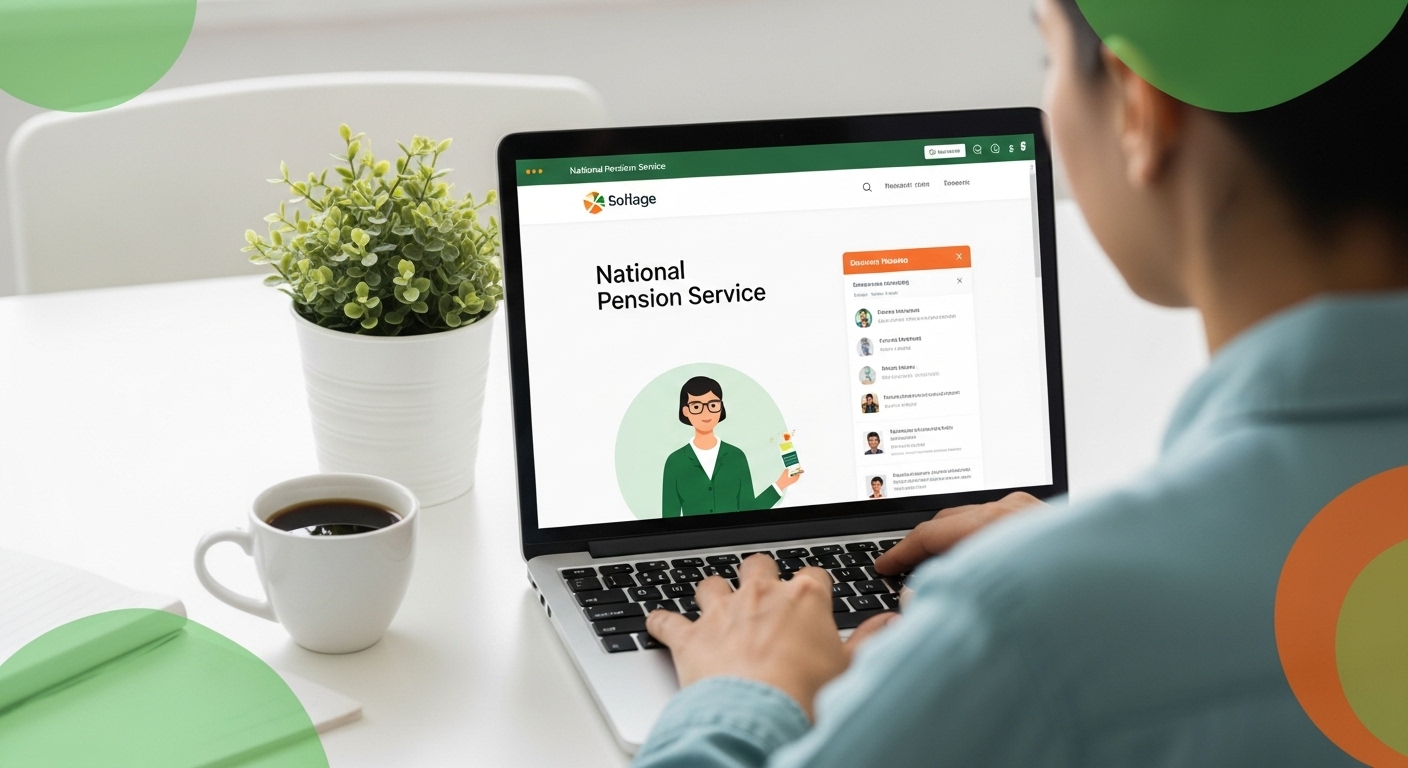 국민연금 웹사이트를 보며 노후 재정 계획을 세우는 사람