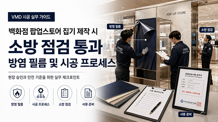 백화점 팝업스토어 집기 제작 시 소방 점검을 통과하는 방염 필름 및 시공 프로세스