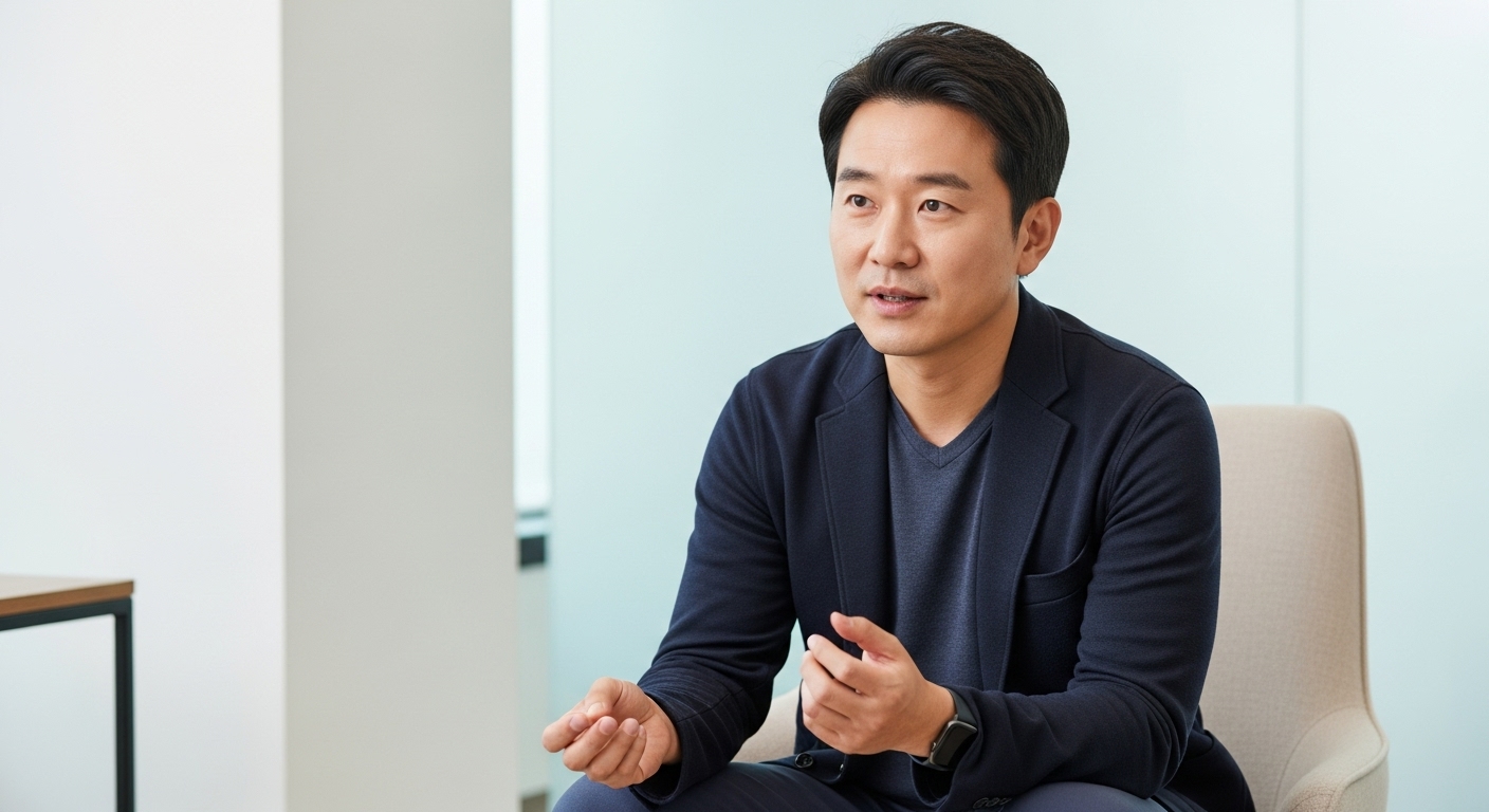 걷기 명상의 심리적 이점을 설명하는 한국인 정신건강의학과 전문의.