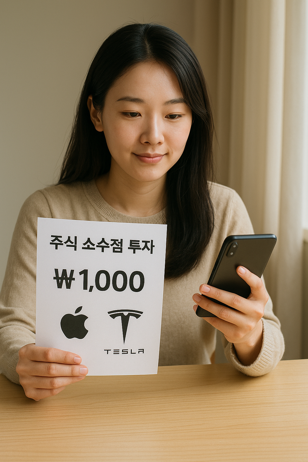 주식 소수점 투자하는 여성