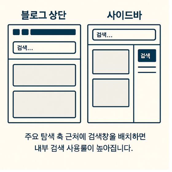 블로그 상단과 사이드바에 검색창이 배치된 화면을 비교한 와이어프레임