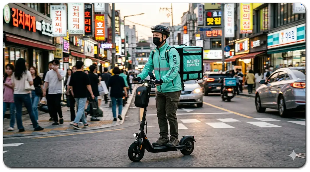 배민커넥트 시간제보험 가입 후 배달 하는 배달원.