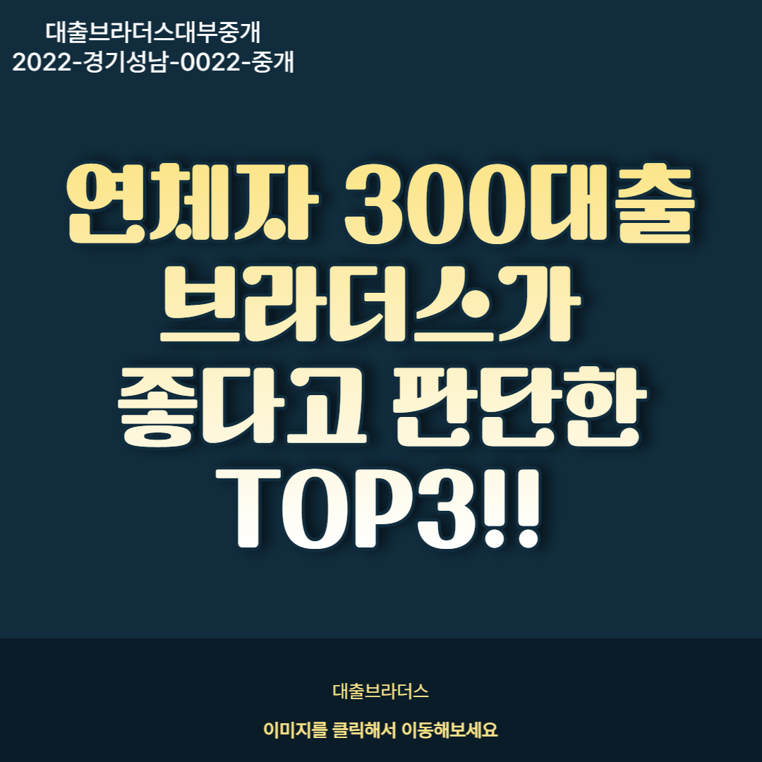연체자 300대출 브라더스가 좋다고 판단한 TOP3!!