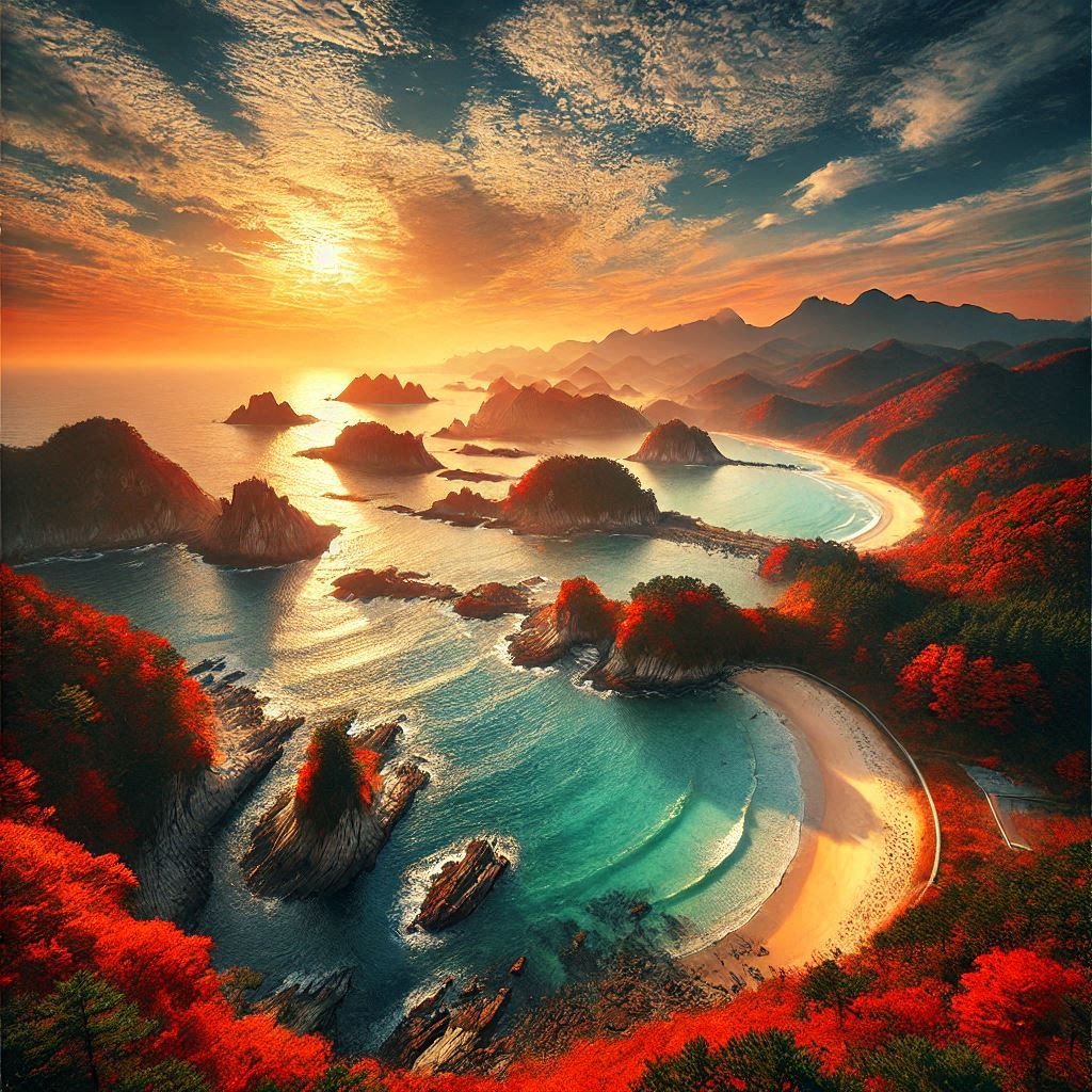 Früher Herbstlandschaft des Oseosan an der Westküste der Provinz Chungcheong