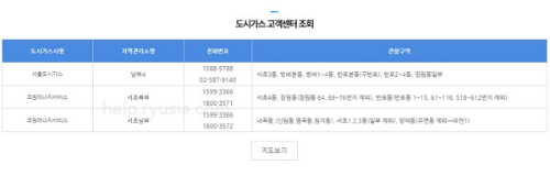 서울 도시가스 고객센터 전화번호, 담당구역