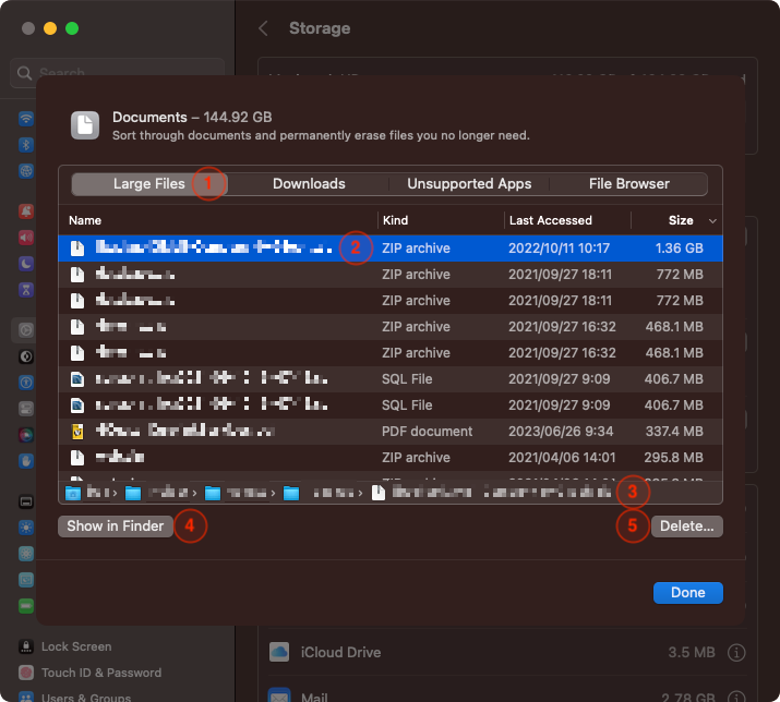 저장 공간(Storage)의 문서(Documents) 세부 항목