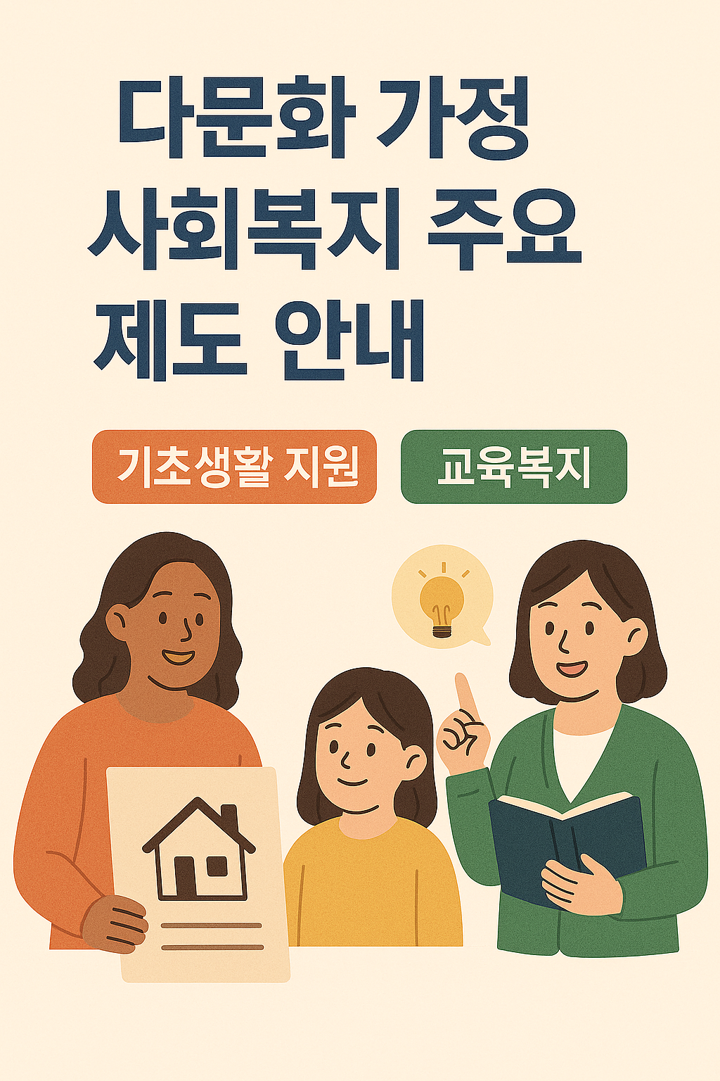 사회복지 주요 제도 안내, 기초생활 지원과 교육복지 상징 이미지