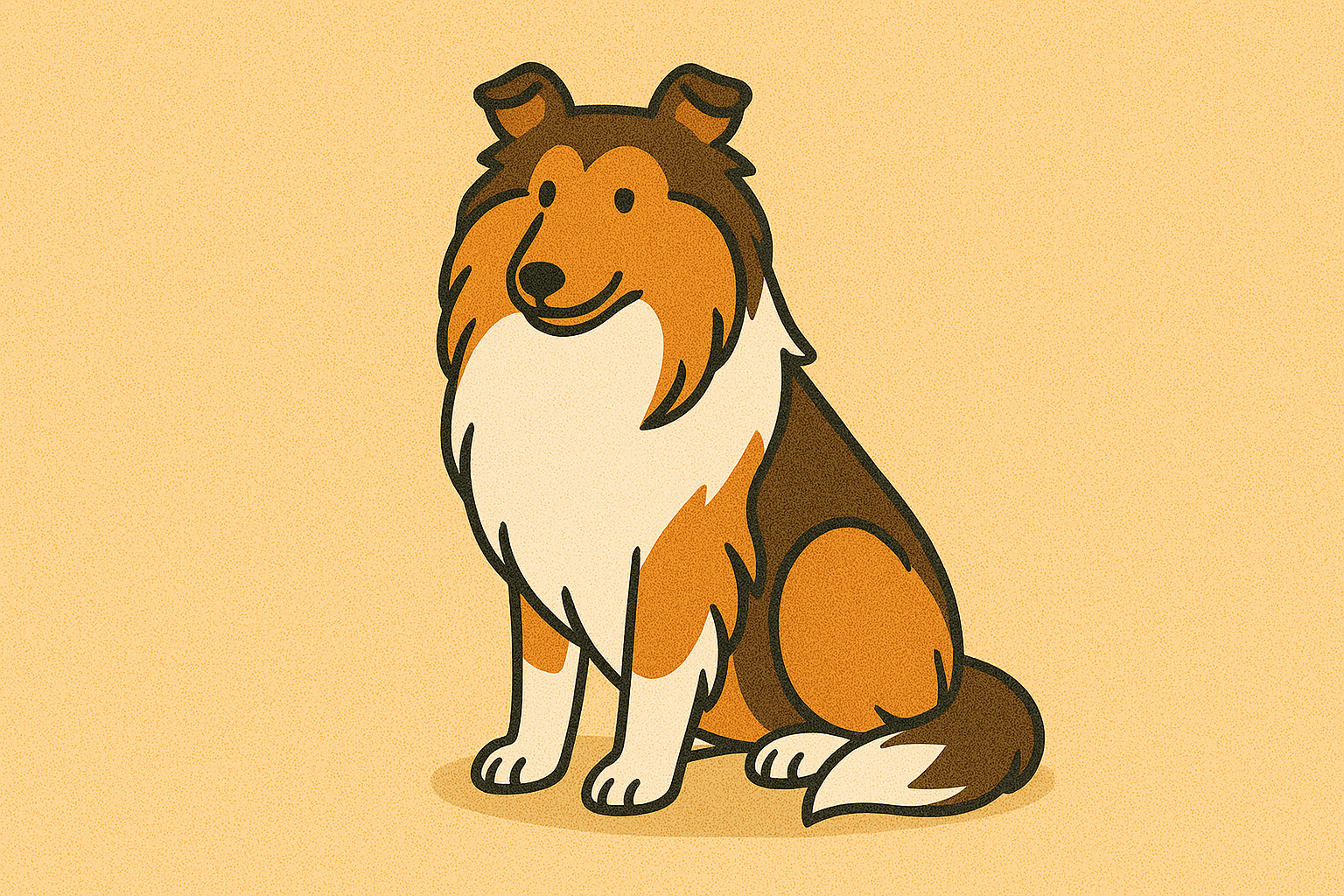 러브콜리 견종의 개 한 마리가 앉아있는 모습이 만화그림처럼 그려져 있음