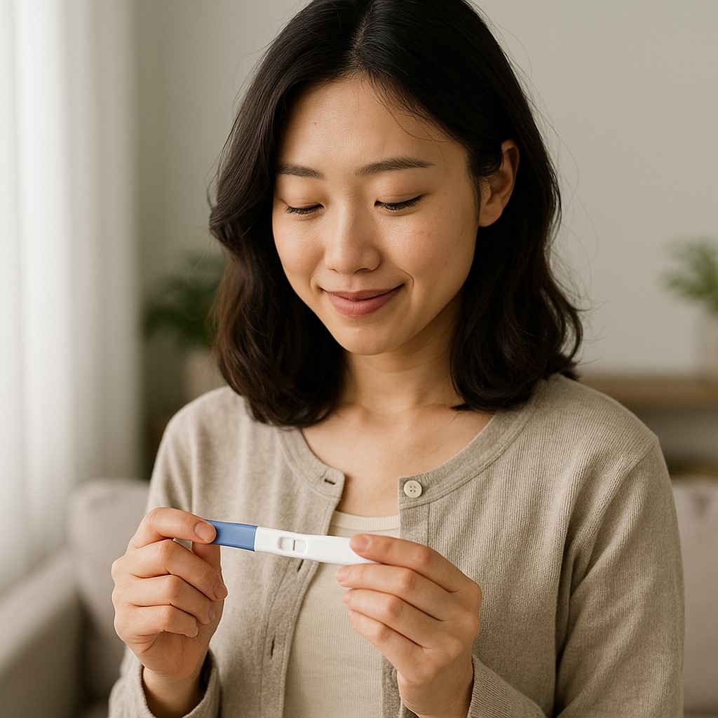 시험관 시술을 준비하며 임신 테스트기를 바라보는 여성(출처: 자체제작)