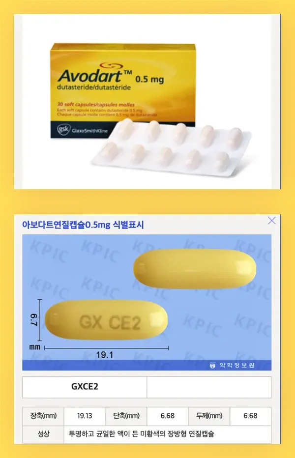 두타스테리드 성분의 대표약인 아보다트의 외형과 정보