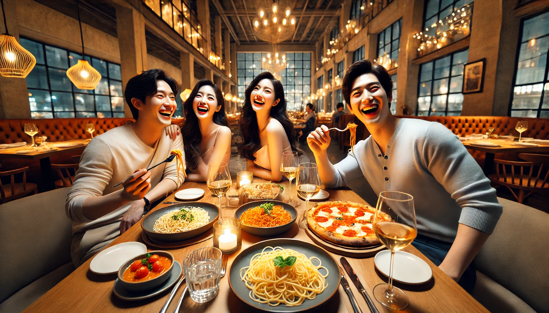 파스타 먹는 젊은이들