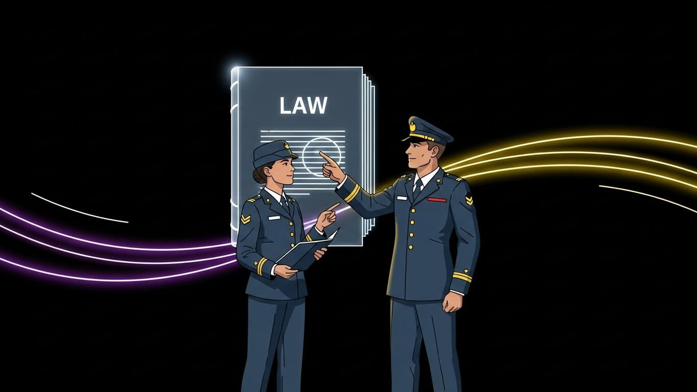 두군인이법전앞에서 논의를 하는듯한삽화