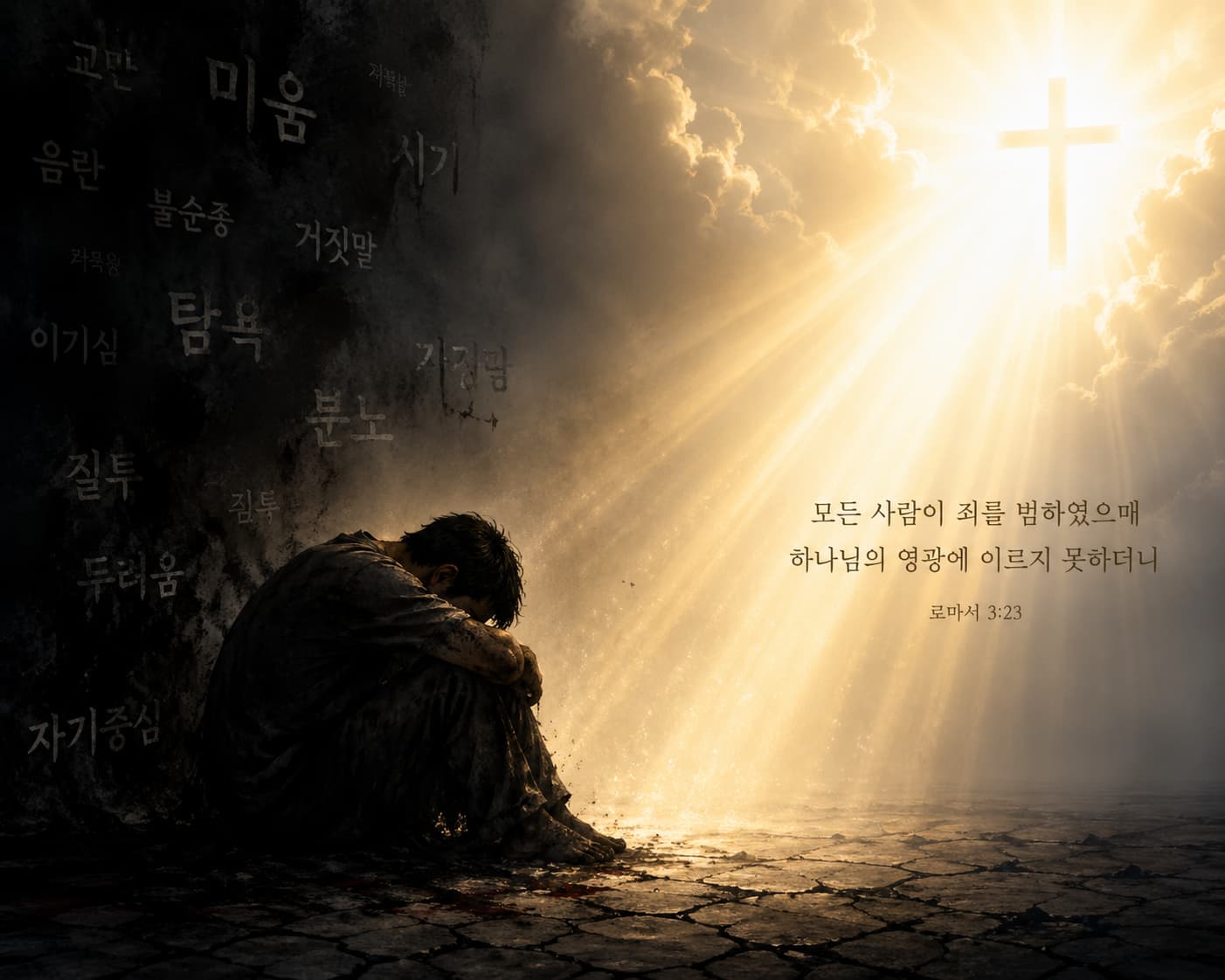 로마서 3장 23절 말씀처럼 죄 가운데 있는 인간과 하나님의 빛