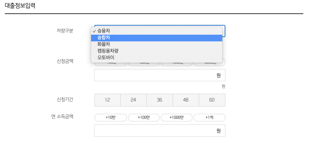 신한마이카_대출정보입력란