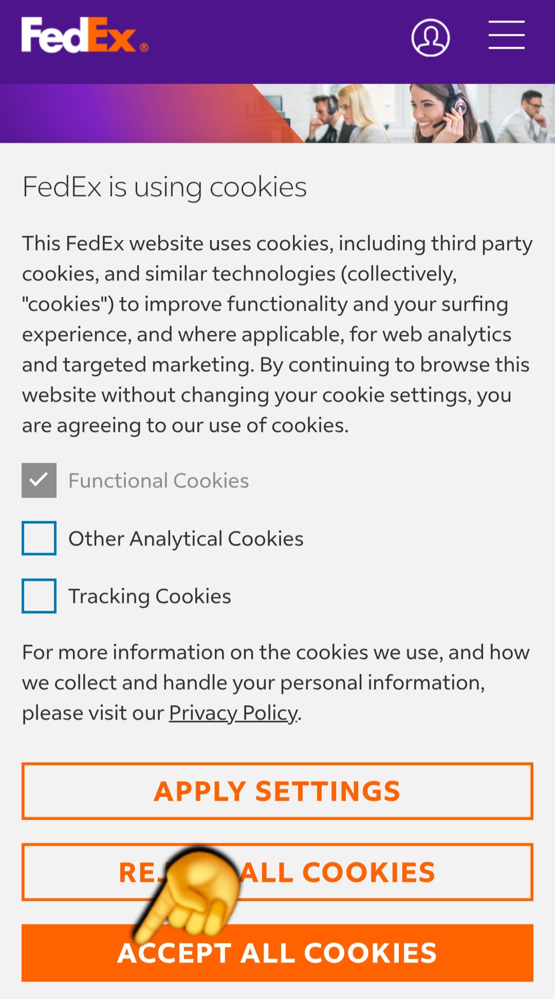 Fedex-고객센터-이용법-안내-잠시만-기다리시면-자동으로-고객센터-페이지로-이동되는데요.-페이지-가장-하단에-있는-ACCEPT-ALL-COOKIES-버튼을-클릭하시면-문의-페이지로-이동하실-수-있습니다.