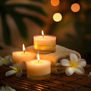 향초 3개와 수건, 에스테틱의 모습