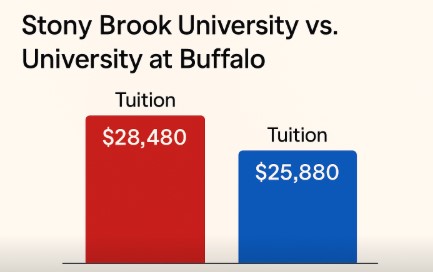 스토니브룩대학교 와 버팔로대학교 등록금 비교 사진