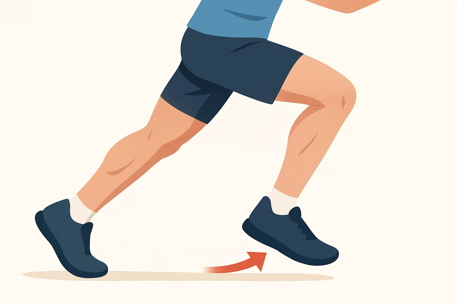 달리는 사람의 발끝 푸시오프(push-off) 순간, 왼발 엄지에 힘 집중