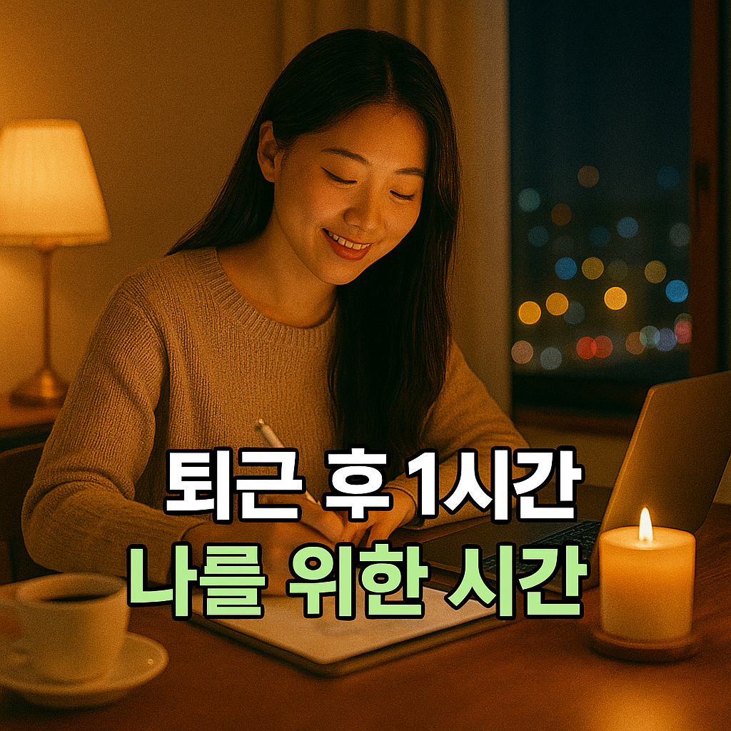 퇴근 후 조용한 방에서 일기를 쓰며 휴식하는 여성