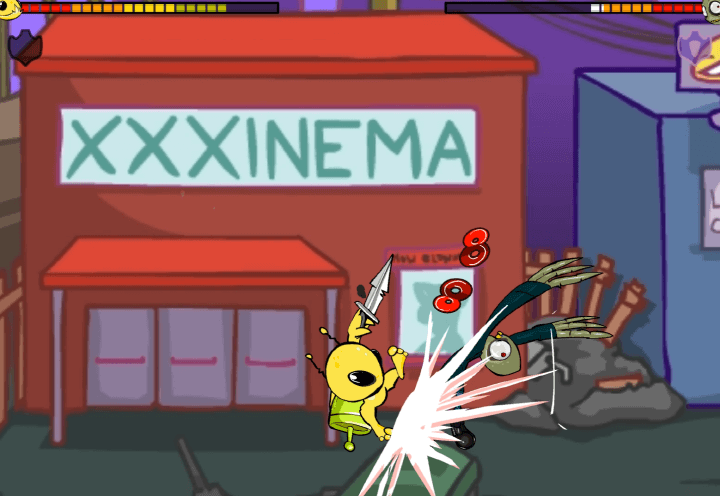 뉴그라운즈-럼블-플래시게임-플레이-적을-공격하여-체력을-소진-시키는-화면