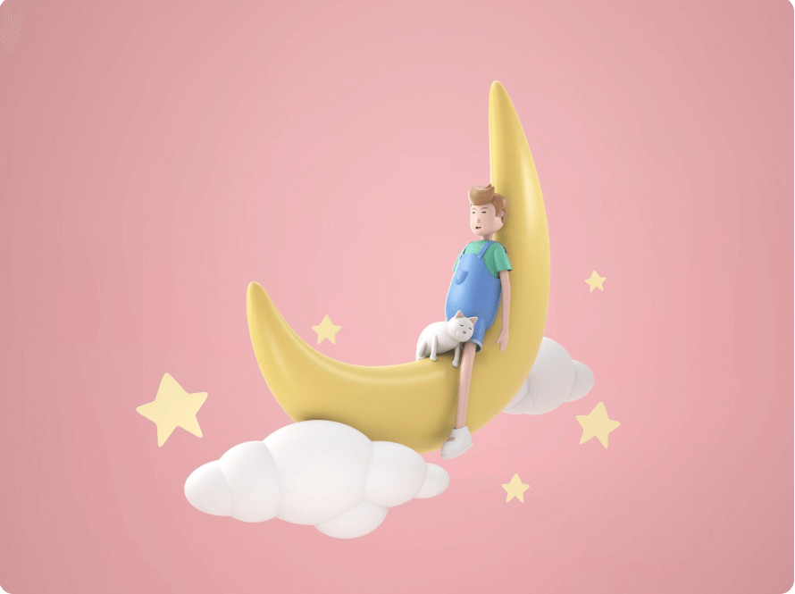 초승달 위의 아이와 고양이