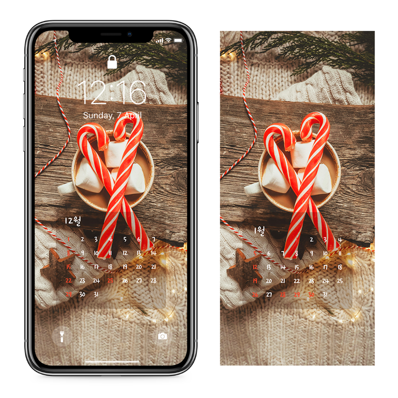 04 크리스마스 지팡이 사탕 AB - 2024년12월 아이폰달력배경화면