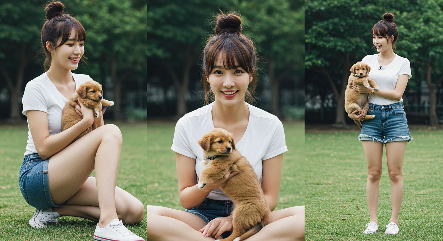 강아지와 노는 여성들