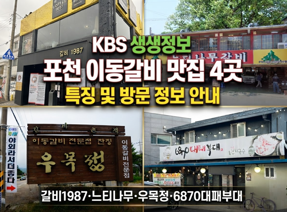 KBS 생생정보 포천 이동갈비 맛집 4곳 특징 및 방문 정보 안내(갈비1987&middot;느티나무&middot;우목정&middot;6870대패부대)