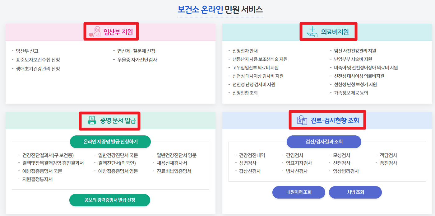 공공보건포털 e보건소 홈페이지