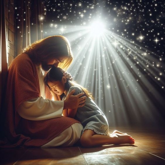 어린 아이를 안아주며 아파하시는 예수님 사진