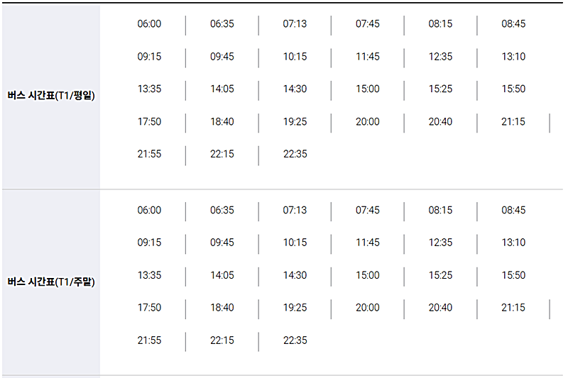 공항버스-6300번-T1-제1터미널-운행시간-안내하는-그림