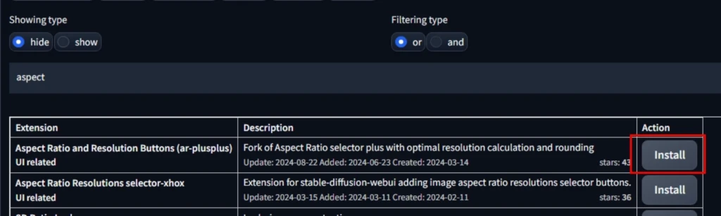 Aspect Ratio UI 버튼 확장기능 설치