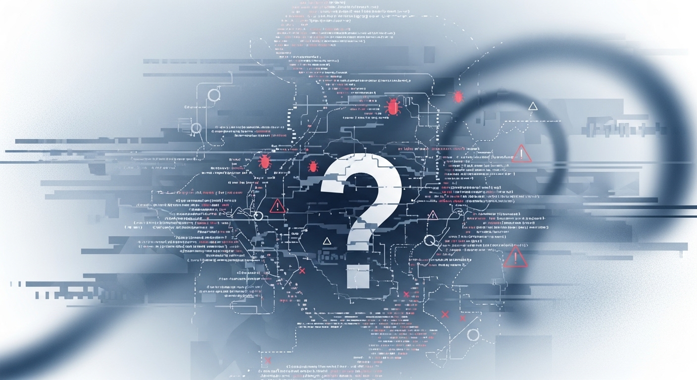 AI 코드의 잠재적 문제점을 나타내는 추상적인 디지털 이미지