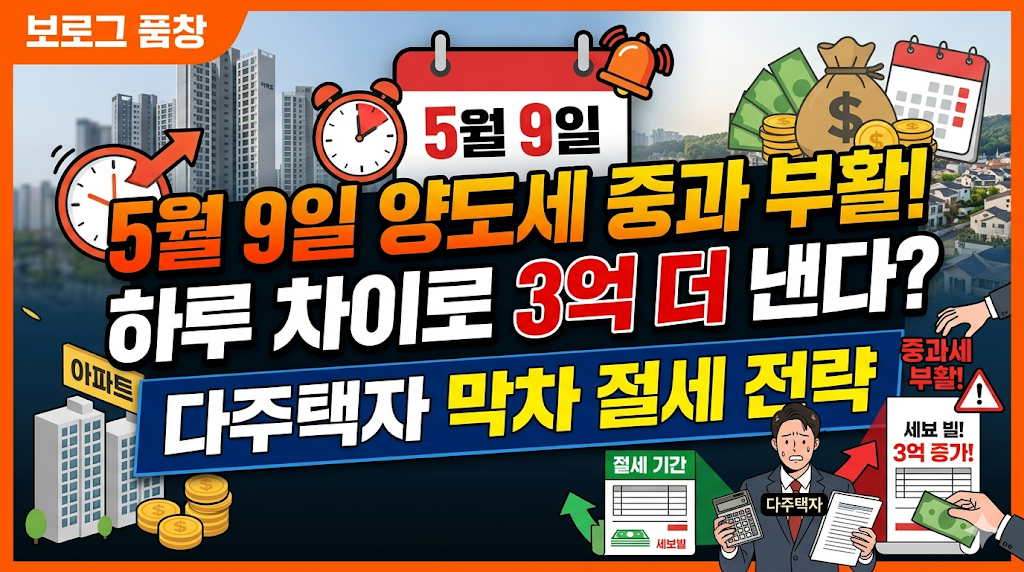 5월 9일 양도세 중과 부활! "하루 차이로 3억 더 낸다?" 다주택자 막차 절세 전략
