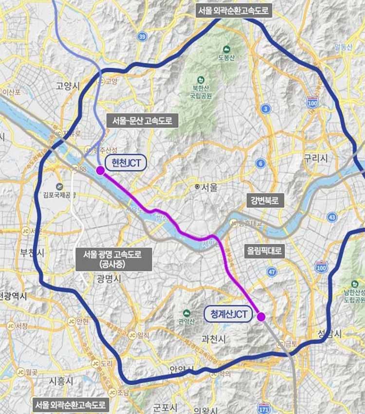 고양~양재 지하고속도로 노선도